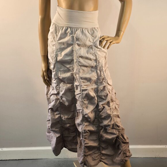 Elan Gathered Ruched Cotton Maxi Skirt Size S Boho Festival Variegated Taupe - Picture 2 of 11